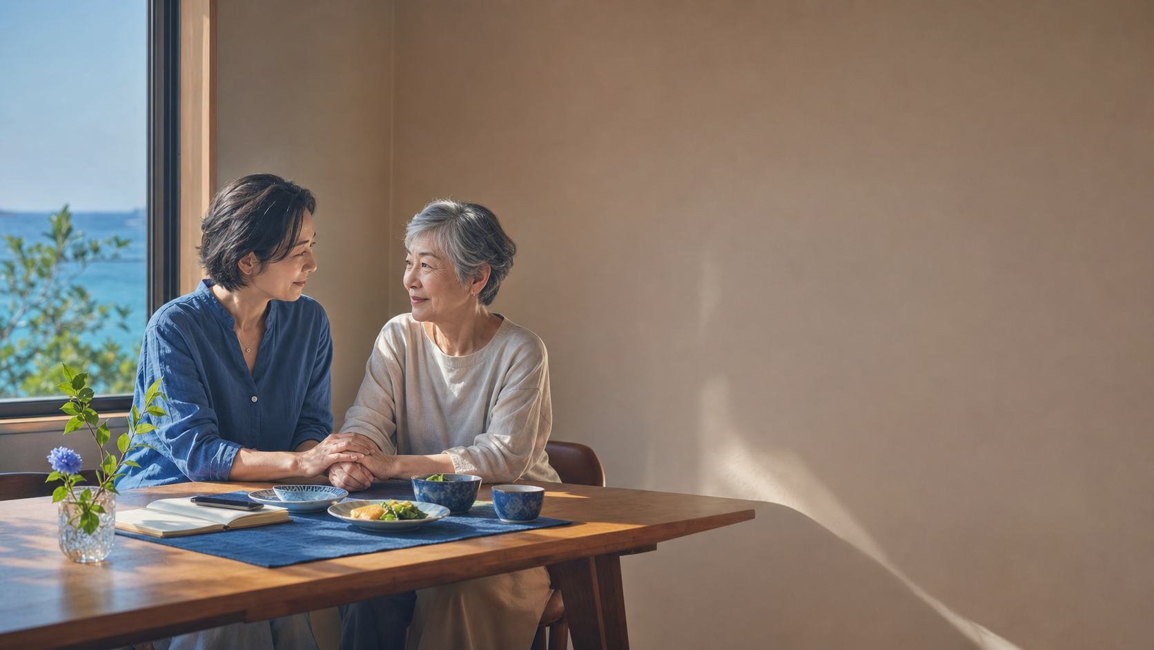 朝の光の中で穏やかに寄り添う家族
